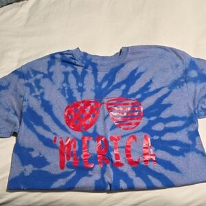 Blue Tie-Dye Womens Shirt with Red Graphic